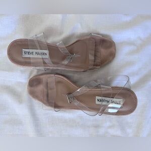 Steve Madden Clear Strap Nude Espadrille Wedge Sandals Size 7.5